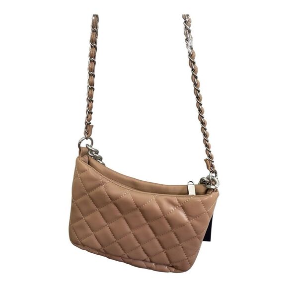 French Connection ELIZA Diamond Quilted with Metallic Chain Dual Handles Latte - Picture 4 of 9